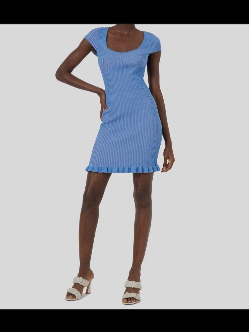 French Connection Blue Ribbed Short Sleeve Knit Dress